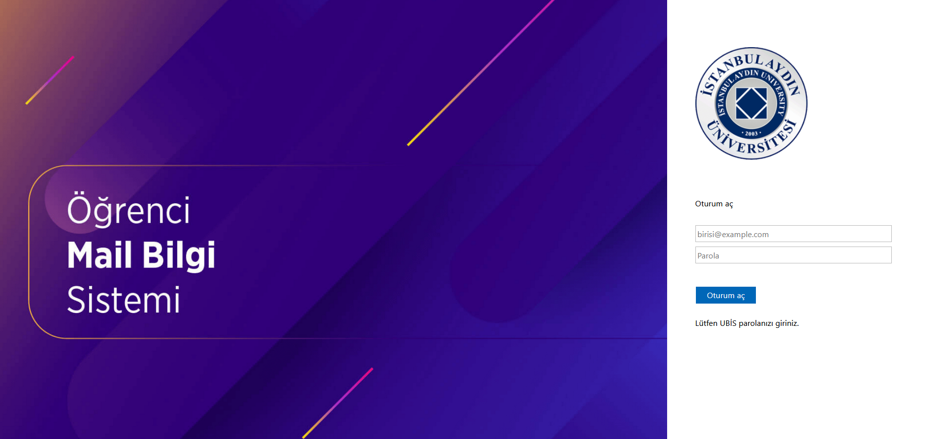 UBIS sign-in screen